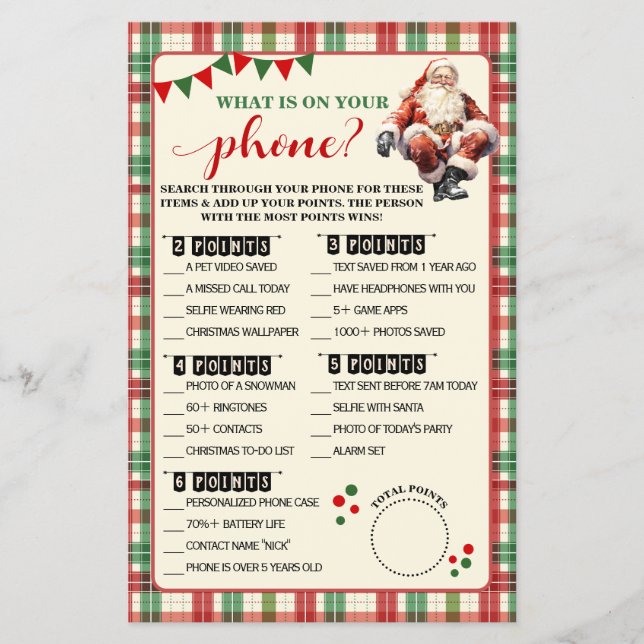 Weihnachten Was auf Ihrem Handy Kariert Game Card Flyer (Vorne)