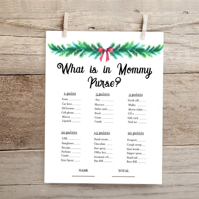 Weihnachten Was in Mommy Purse Baby Shower Game (Von Creator hochgeladen)