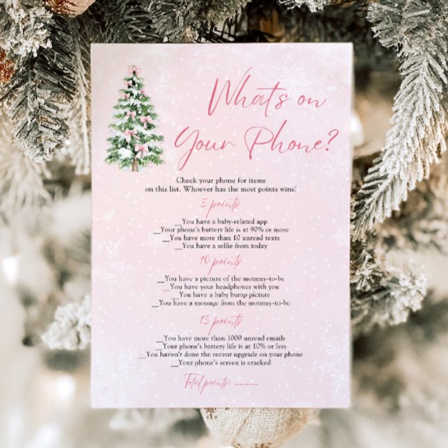 Weihnachten Was ist auf Ihrem Handy Baby Shower Ga Einladung (Pink Bow Christmas What's on Your Phone Baby Shower Game)