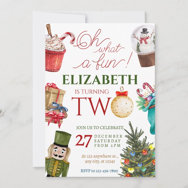 Weihnachten Was Spaß 2. Geburtstag Einladung (Vorderseite)