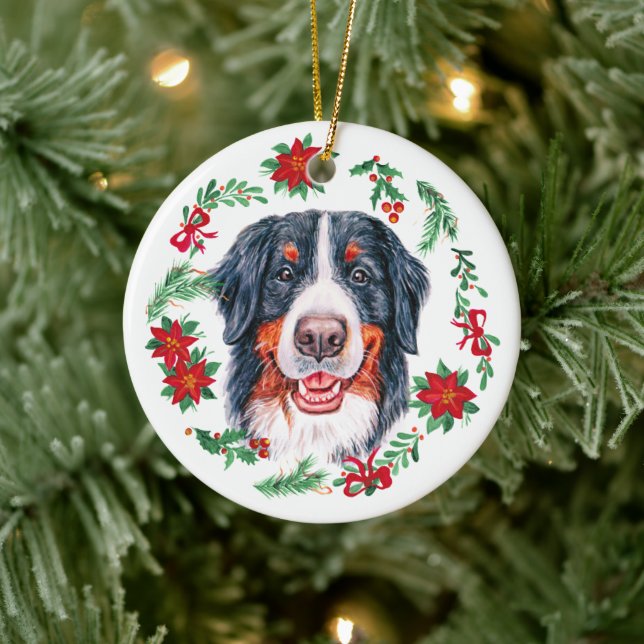 Weihnachten Wasserfarbe Berner Hund Keramik Ornament (Baum)