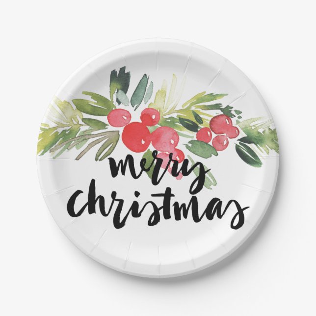 Weihnachten| Wasserfarbe - Frohe Weihnachtsfeier Pappteller (Vorderseite)