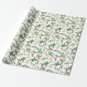 Weihnachten Wasserfarbe Kiefernzweig Mistelzweig Geschenkpapier