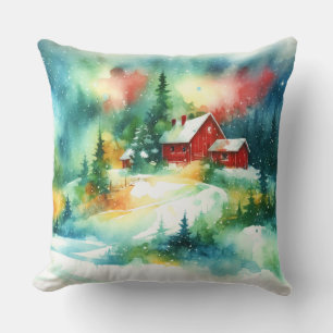 Weihnachten Wasserfarbe ländliche Winterlandschaft Kissen