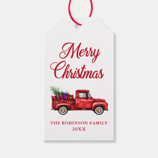 Weihnachten Wasserfarbe Roter LKW Tree Geschenke L Geschenkanhänger (Vorderseite)