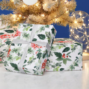 Weihnachten Wasserfarbe Stechpalmen-Beeren-Zweig U Geschenkpapier
