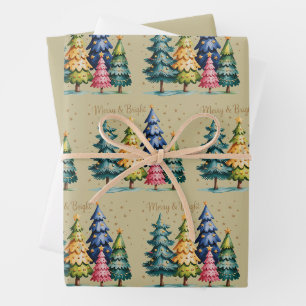 Weihnachten Wasserfarbe Weihnachtsbäume Rosa Baum  Geschenkpapier Set