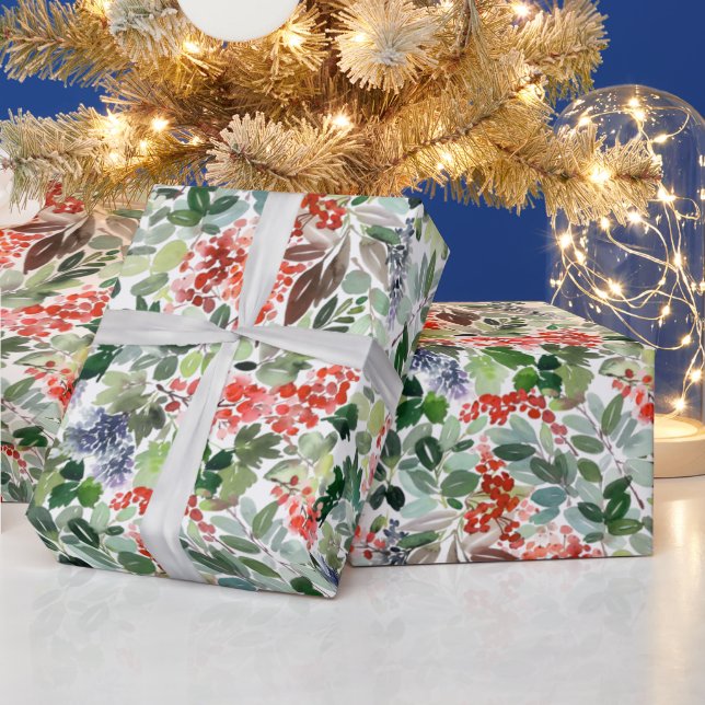 Weihnachten Wasserfarben Folies Holly Berry Holida Geschenkpapier (Feiertage)