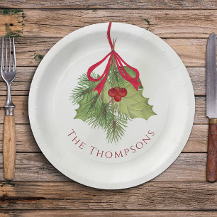 Weihnachten Wasserfarben Grün Holiday Holly Berry Pappteller