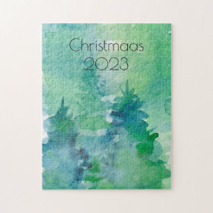 Weihnachten Wasserfarben Pine Trees Blue Green