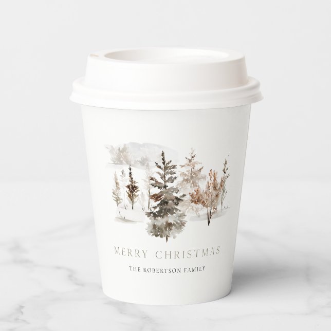 Weihnachten Wasserfarben Winterlandschaft Pappbecher (Rückseite)