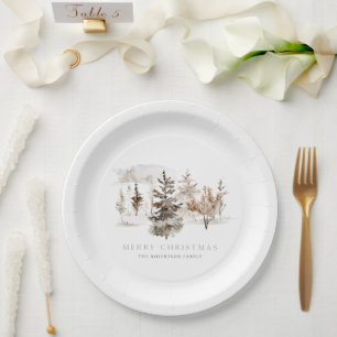 Weihnachten Wasserfarben Winterlandschaft Pappteller