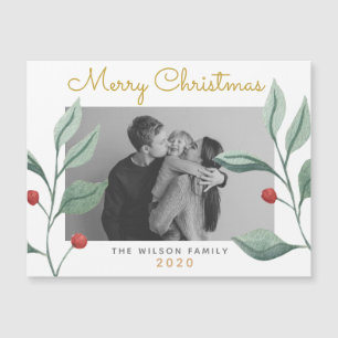 Weihnachten Wasserfarbengrün & Foto der Familie Be Magnetkarte