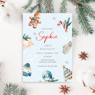 Weihnachten Watercolor Winter Erster Geburtstag Einladung