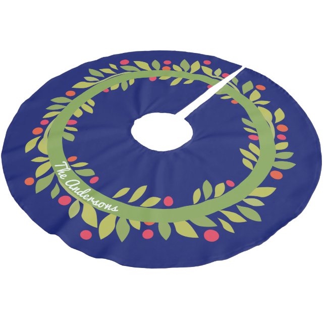 Weihnachten Weath | grün und Blau Polyester Weihnachtsbaumdecke (Schrägansicht)