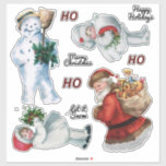 Weihnachten Weihnachten Aufkleber<br><div class="desc">Insgesamt 10 Aufkleber: vier Vintage Illustrationen und sechs Urlaubssätze. Ein Schneemann mit Hut und Besen, der einen Strauß heilig hält, der Weihnachtsmann mit einem Sack voller Puppen und Spielsachen und zwei kleine Mädchen mit weißen Mänteln, die heilige und mistletoe halten. Phrasen lauten "Frohe Weihnachten" und "Glückliche Feiertage" und "Let it...</div>