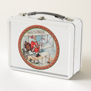Weihnachten Weihnachten fliegt altes Flugzeug Metall Lunch Box