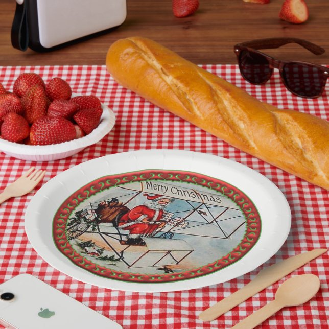 Weihnachten Weihnachten fliegt altes Flugzeug Pappteller (Picknick)