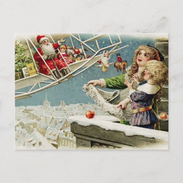 Weihnachten Weihnachten im Flugzeug und Kinder Postkarte (Vorderseite)