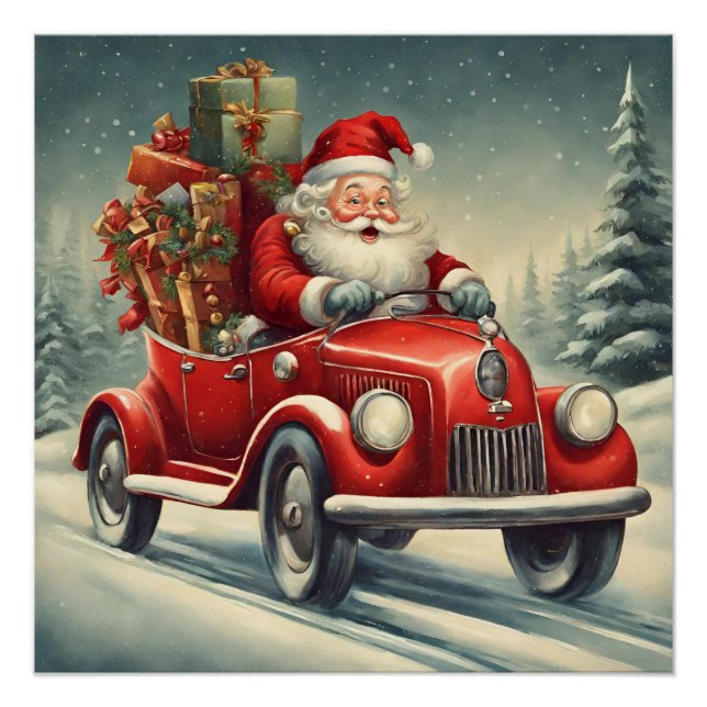 Weihnachten Weihnachten im Roten Auto Poster (Vorderseite)