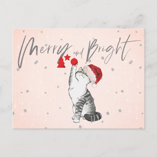 Weihnachten Weihnachten Katze Geschenke Merry Brig Postkarte (Vorderseite)