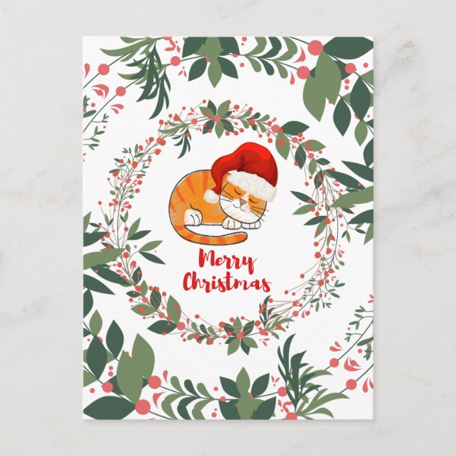 Weihnachten Weihnachten Katze Wasserfarbene Gewürz Postkarte (Vorderseite)