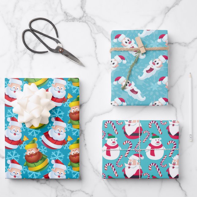 Weihnachten Weihnachten mit Aqua Hintergrund Geschenkpapier Set (Vorderseite)
