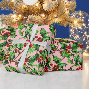 Weihnachten Weihnachten Rot Berries Pink Geschenkpapier