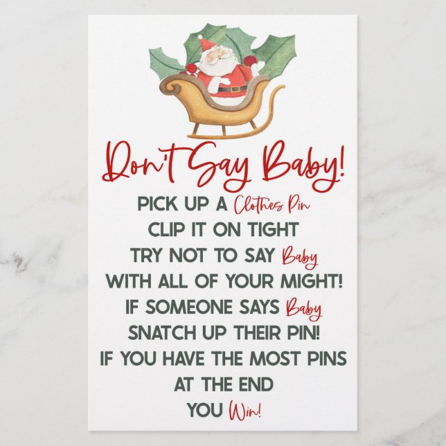 Weihnachten Weihnachten Sage kein Baby-Duschspiel Briefpapier (Vorderseite)