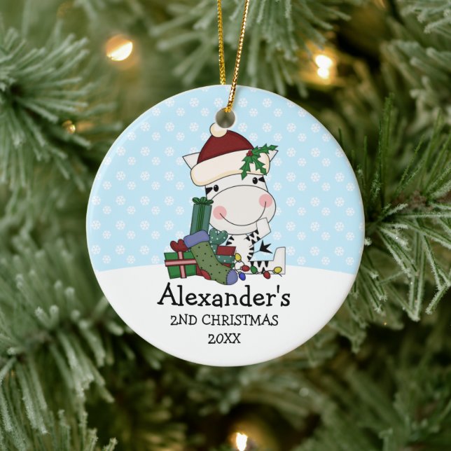 Weihnachten Weihnachten Santa Zebra Personalisiert Keramikornament (Baum)