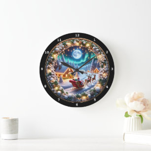 Weihnachten Weihnachten Schlitten mit festlicher W Große Wanduhr