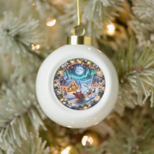 Weihnachten Weihnachten Schlitten mit festlicher W Keramik Kugel-Ornament