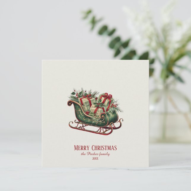 Weihnachten Weihnachten Schlitten mit Geschenken u Dankeskarte (Stehend Vorderseite)
