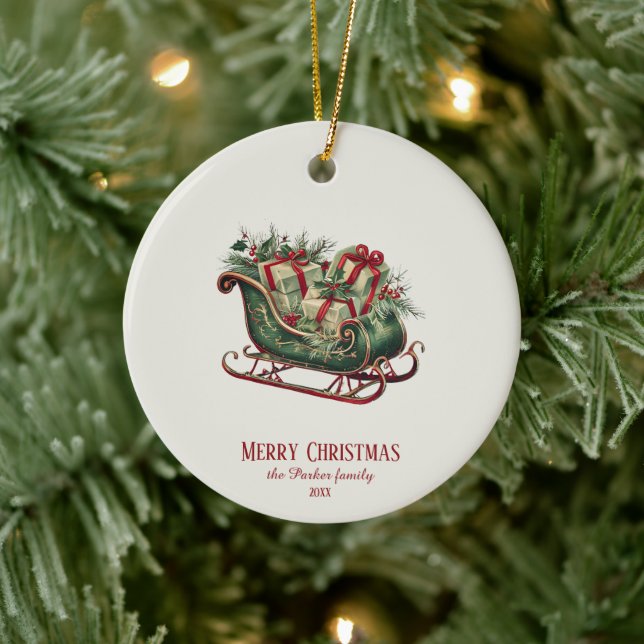 Weihnachten Weihnachten Schlitten mit Geschenken u Keramik Ornament (Baum)