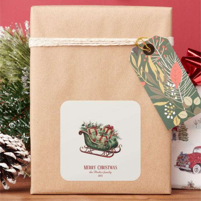 Weihnachten Weihnachten Schlitten mit Geschenken u Quadratischer Aufkleber (Feiertag)