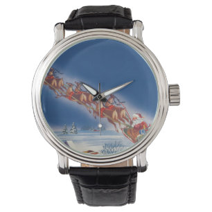 Weihnachten, Weihnachten, Schlitten mit Rentier Armbanduhr