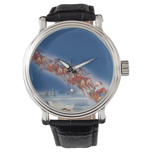 Weihnachten, Weihnachten, Schlitten mit Rentier Armbanduhr (Vorderseite)