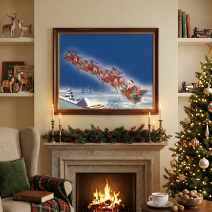 Weihnachten, Weihnachten, Schlitten mit Rentier Poster