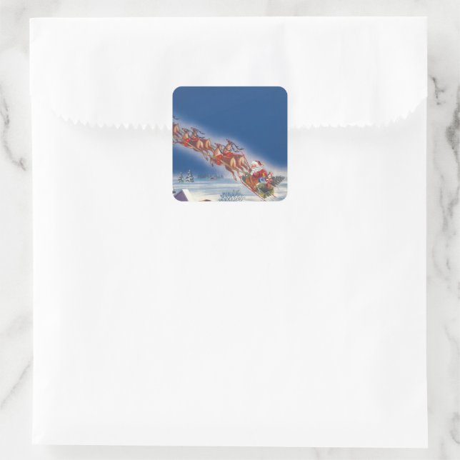 Weihnachten, Weihnachten, Schlitten mit Rentier Quadratischer Aufkleber (Tasche)