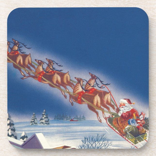 Weihnachten, Weihnachten, Schlitten mit Rentier Untersetzer (Vorderseite)