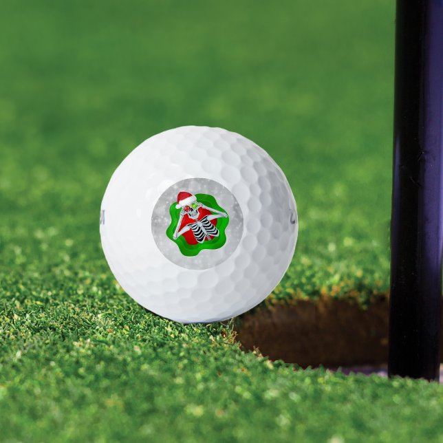Weihnachten Weihnachten Skelett Ornament Augen im  Golfball (fun Christmas Skeleton with Ornament eyeballs Santa hat in red and green spatter on golf balls.)