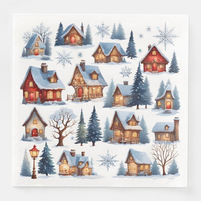 Weihnachten Weihnachten Städtchen klein Serviette (Vorderseite)