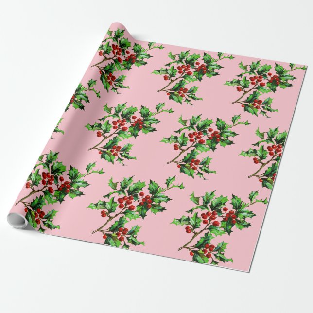 Weihnachten Weihnachten Weihnachten Berries auf Ro Geschenkpapier (Ungerollt)
