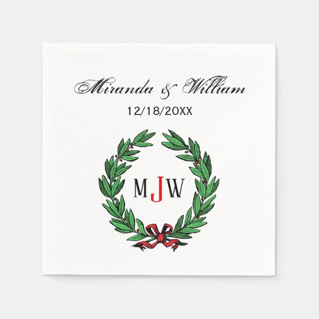 Weihnachten Weihnachten Weihnachten Holly Wreath M Serviette (Vorderseite)