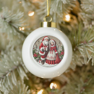 Weihnachten Weihnachten Weihnachten und Frau Claus Keramik Kugel-Ornament