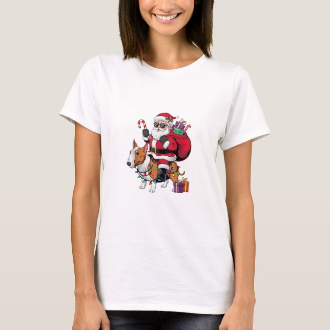 Weihnachten Weihnachten Weihnachts-Reiten Bull Ter T-Shirt (Vorderseite)