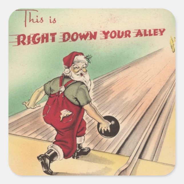 Weihnachten Weihnachten Weihnachtsmann Bowling Quadratischer Aufkleber (Vorderseite)