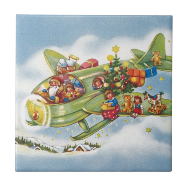 Weihnachten, Weihnachten, Weihnachtsmann fliegen e Fliese (Vorderseite)