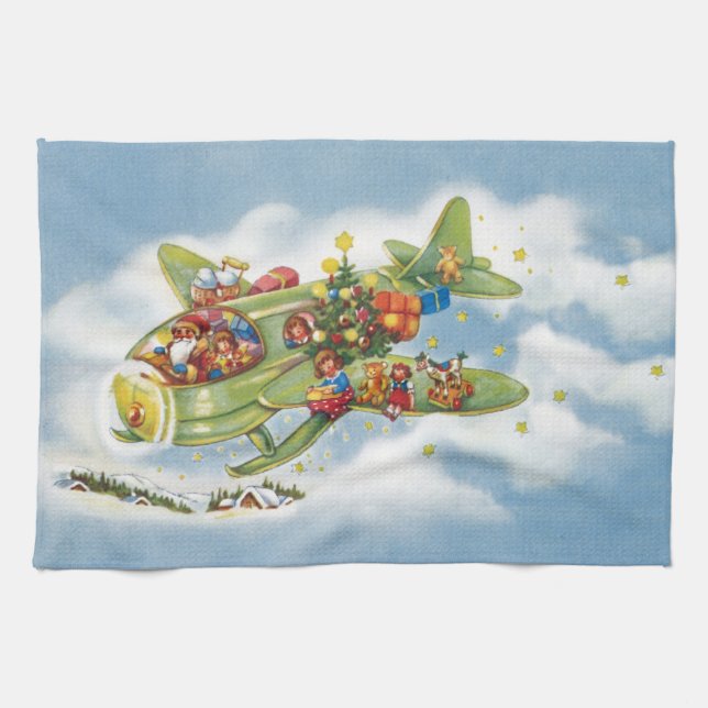 Weihnachten, Weihnachten, Weihnachtsmann fliegen e Geschirrtuch (Horizontal)