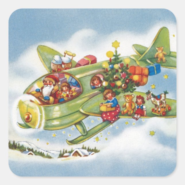 Weihnachten, Weihnachten, Weihnachtsmann fliegen e Quadratischer Aufkleber (Vorderseite)